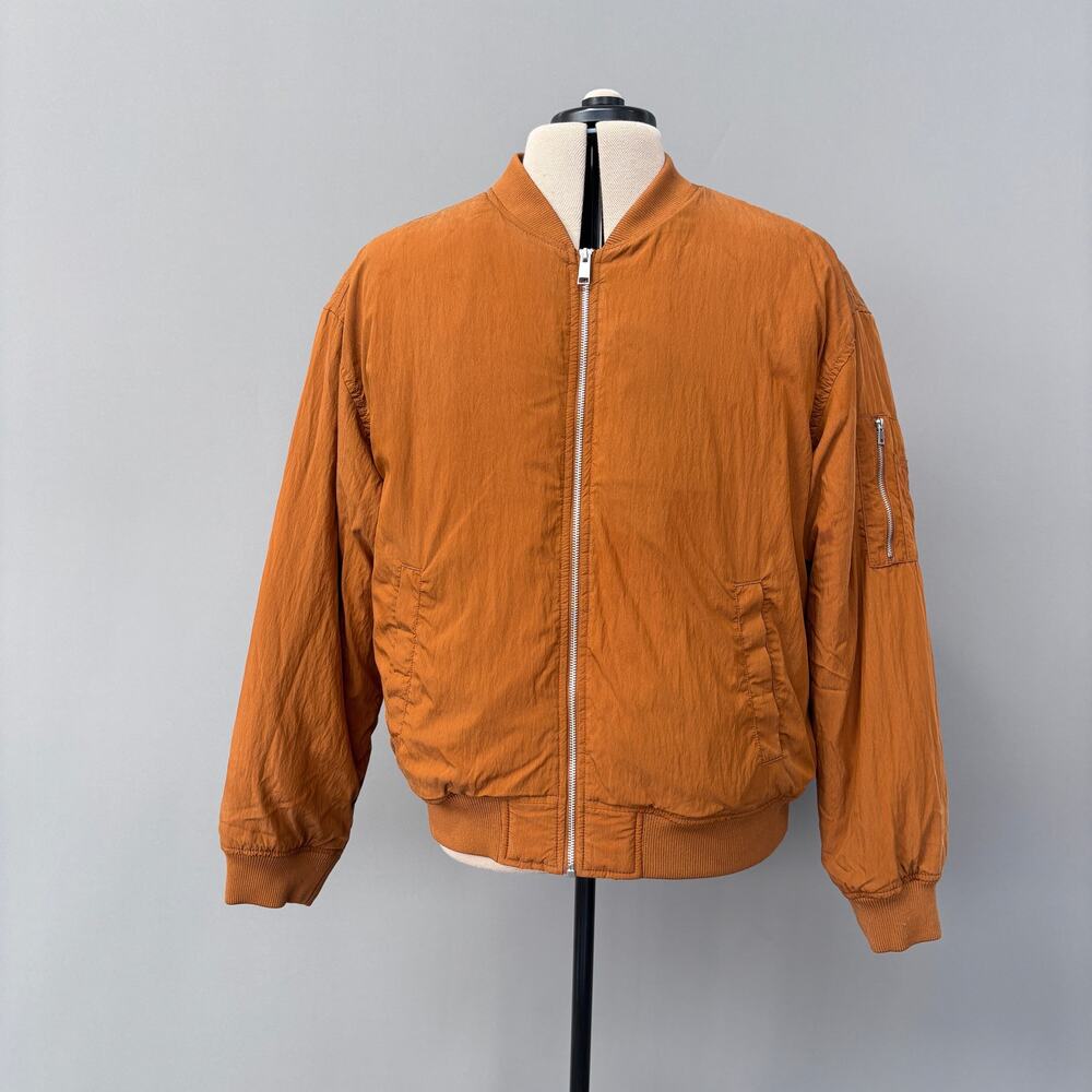 Goodfellow Bright Brown Orange Mens Bomber Jacket Zip Front Sz L
